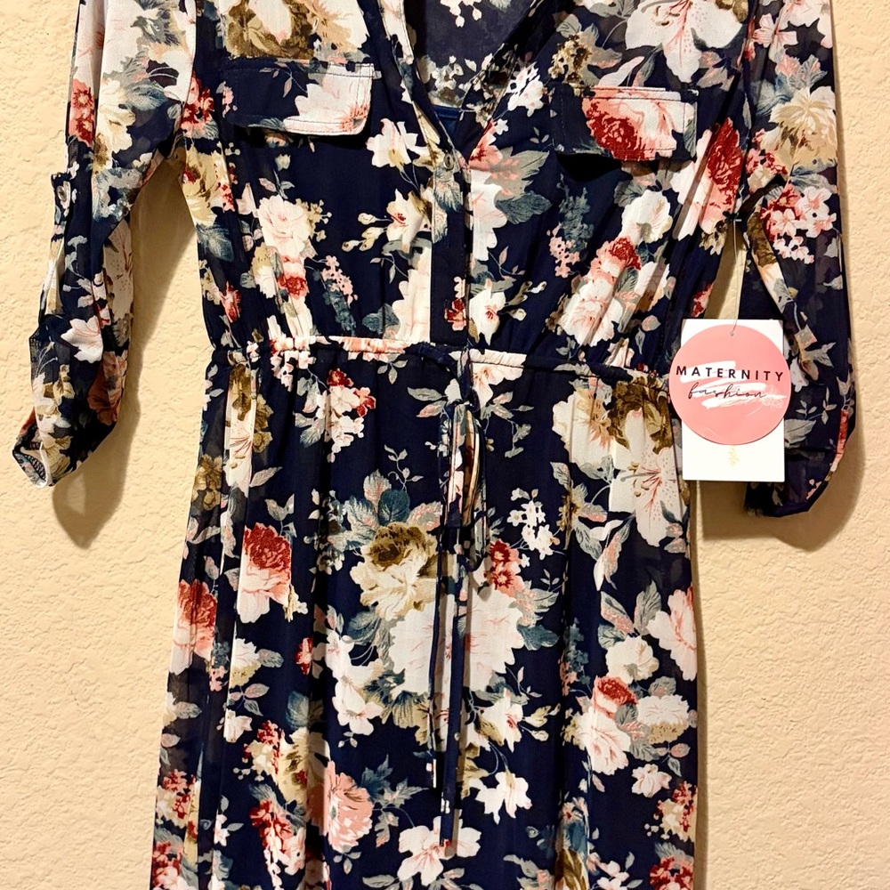 Siren Lily Navy Floral Maternity Midi Dress